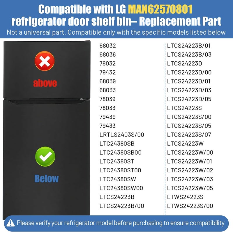 iouxvt MAN62570801 Refrigerator Door Shelf Bin Compatible With LG Kenmore Refrigerator Parts Replacement Fridge Door Shelf LTCS24223S LTCS24223D LTWS24223S LRTLS2403S Fridge Door Basket Right - Image 4